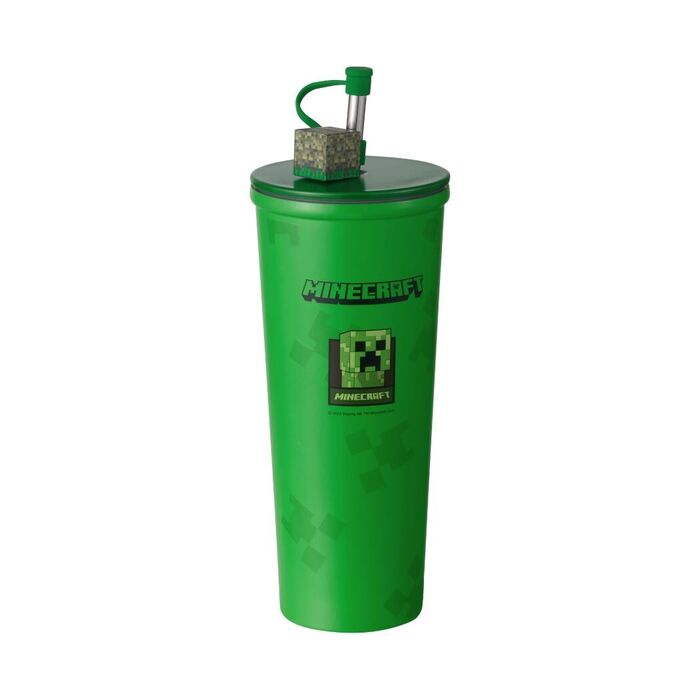 Minecraft - Garrafa de Aço Inoxidável com Dupla Parede e Palhinha 650mL (Verde)