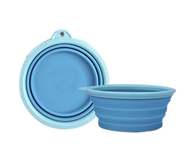 Tigela Portátil Dobrável Pet - Tamanho Médio (Azul)