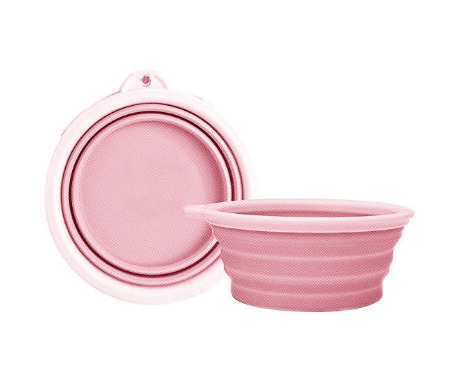 Tigela Portátil Dobrável Pet - Tamanho Médio (Rosa)