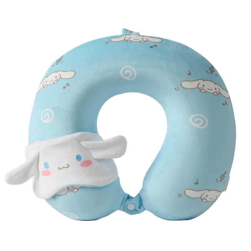 Personagens Sanrio - Almofada de pescoço com máscara de sono (Cinnamoroll)