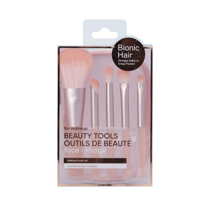 Conjunto de pincéis de maquilhagem com bolsinha (5uni, rosa)