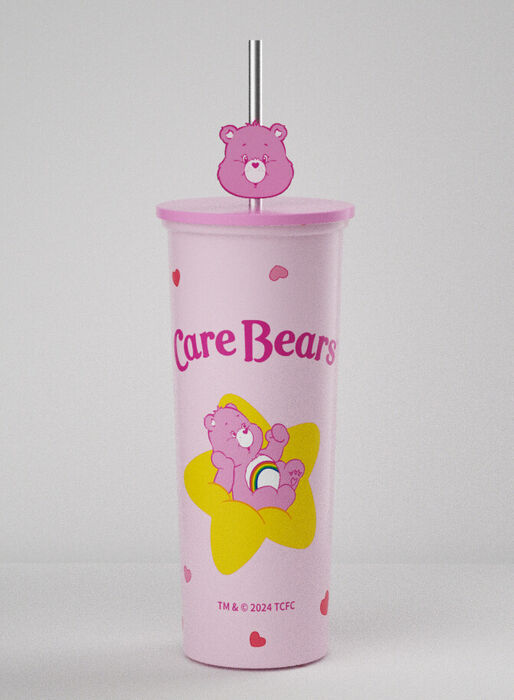 Ursinhos Carinhosos - Copo de Aço Inoxidável com Palhinha 800mL (Rosa)