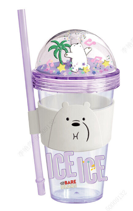 Nós, os Ursos - Garrafa Plástica com Brilho e Palhinha e Manga (420 ml) (Ice Bear)
