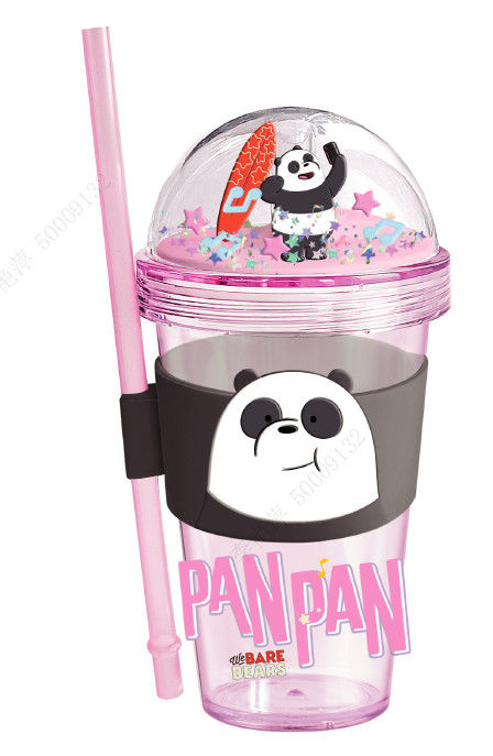 Nós, os Ursos - Garrafa Plástica com Brilho e Palhinha e Manga (420 ml) (Panda)