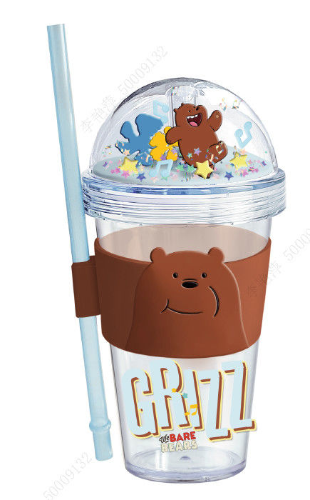 Nós, os Ursos - Garrafa Plástica com Brilho e Palhinha e Manga (420 ml) (Grizz)