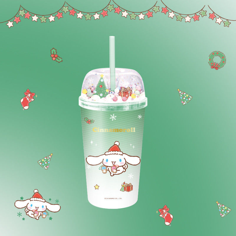 Sanrio - Coleção de natal - Copo de plástico com palhinha (Cinnamoroll) - 480ml