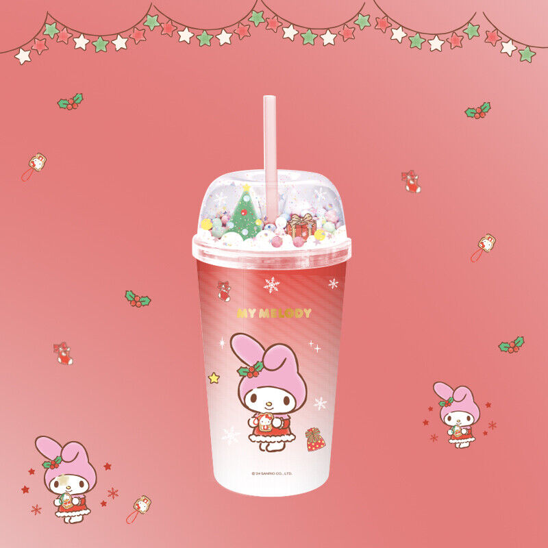 Sanrio - Coleção de natal - Copo de plástico com palhinha (My Melody) - 480ml