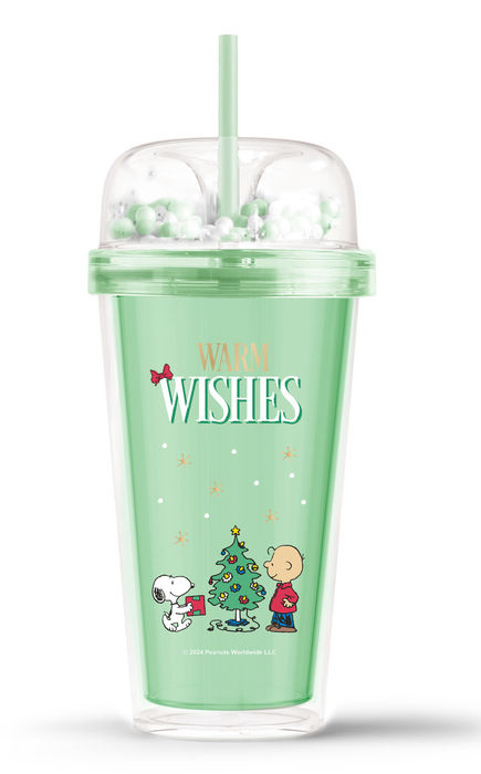 Snoopy - Coleção de natal - Copo de plástico com palhinha - 480ml verde