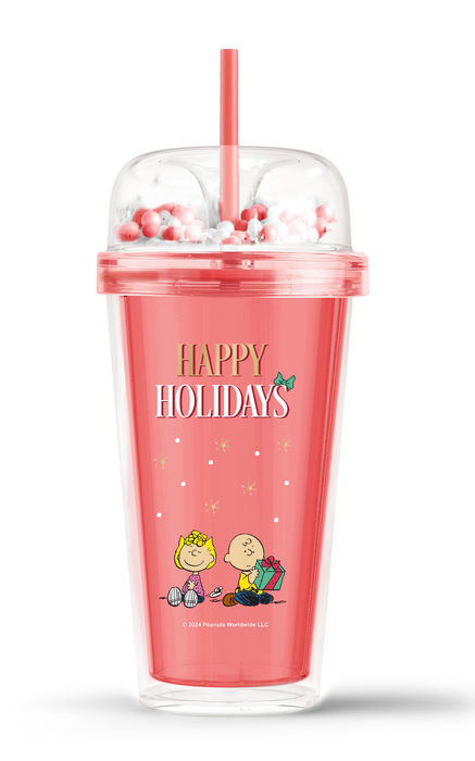 Snoopy - Coleção de natal - Copo de plástico com palhinha - 480ml vermelho