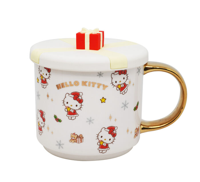 Sanrio - Coleção de natal - Caneca de cerâmica com tampa de silicone (Hello Kitty) - 400ml