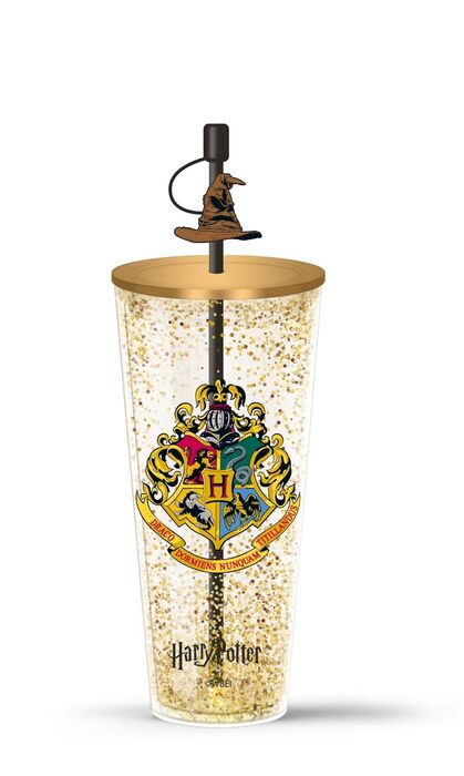 Harry Potter - Copo de Plástico de Parede Dupla com Palhinha 800mL (Dourado)
