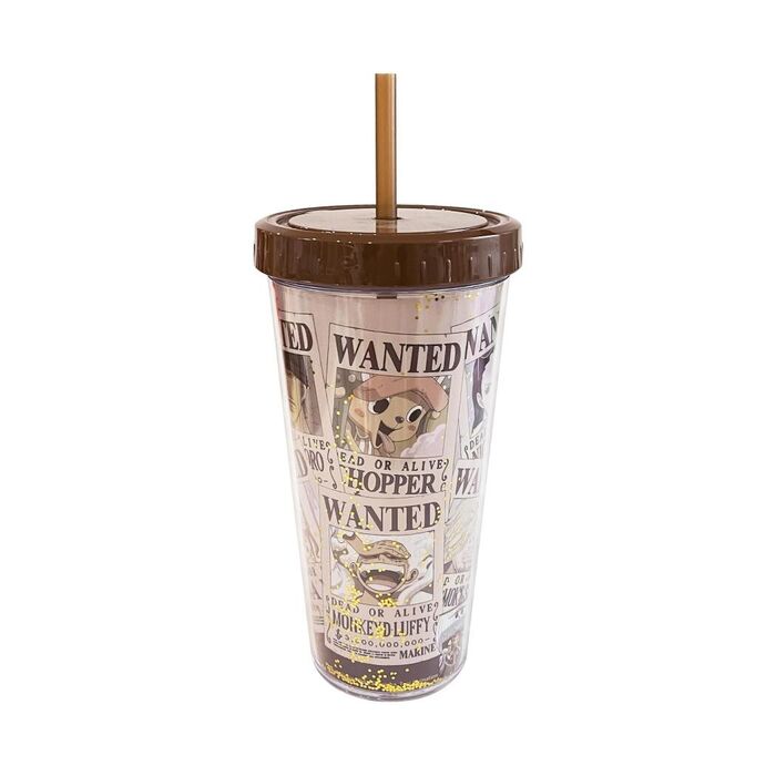 Copo de Plástico de Dupla Parede One Piece 420mL com Palhinha (Castanho)