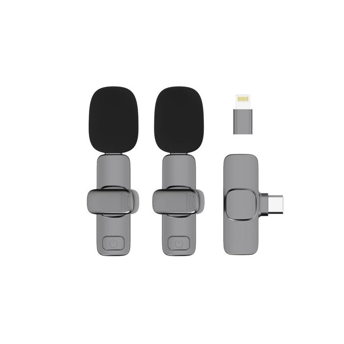 Mini Microfones Sem Fios para Telemóveis - Modelo: SW-MCW05 (Cinza Escuro)