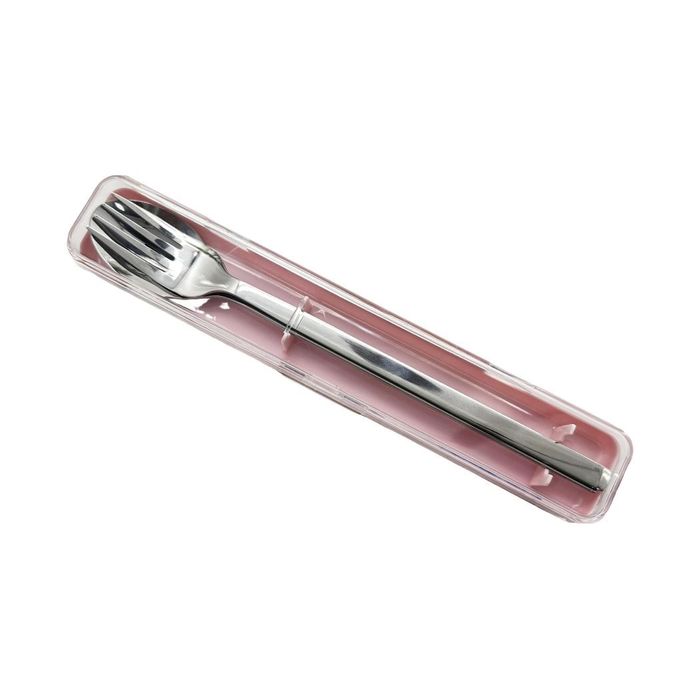 Conjunto de Talheres Portátil em Aço Inoxidável (Garfo e Colher, Rosa)