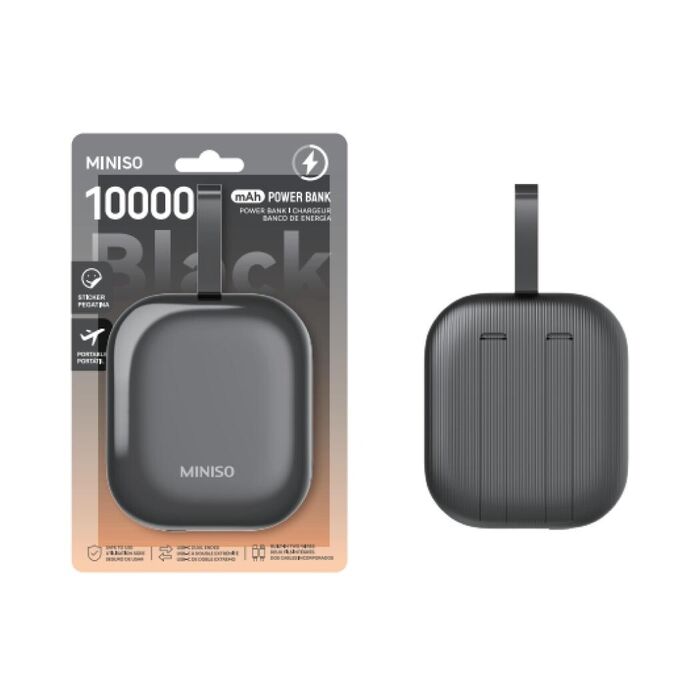 Power Bank Mini Berry de 10000mAh com Cabo (Preto, Modelo X-001)