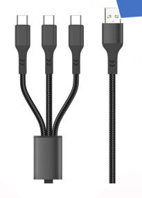 Cabo de Dados Rápido 3-em-1 (3 Portas USB-C) Macaron (Preto)