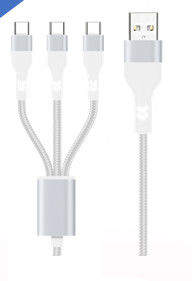 Cabo de Carregamento Rápido 3 em 1 Macaron (3 Portas USB-C, Branco)