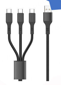 Cabo de Carregamento 3 em 1 Macaron (3 Portas USB-C) (Preto)