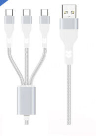 Cabo de Carregamento 3 em 1 Macaron (3 Portas USB-C) (Branco)