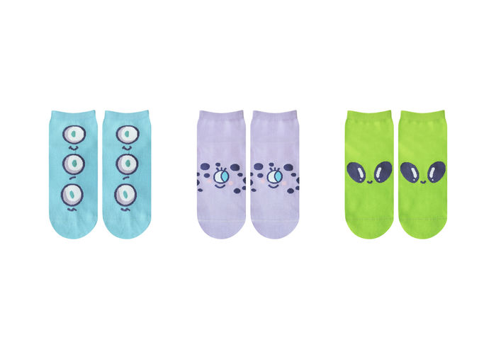 Meias Curtas de Criança do VB ALIEN (3 Pares, 9-12 Anos)