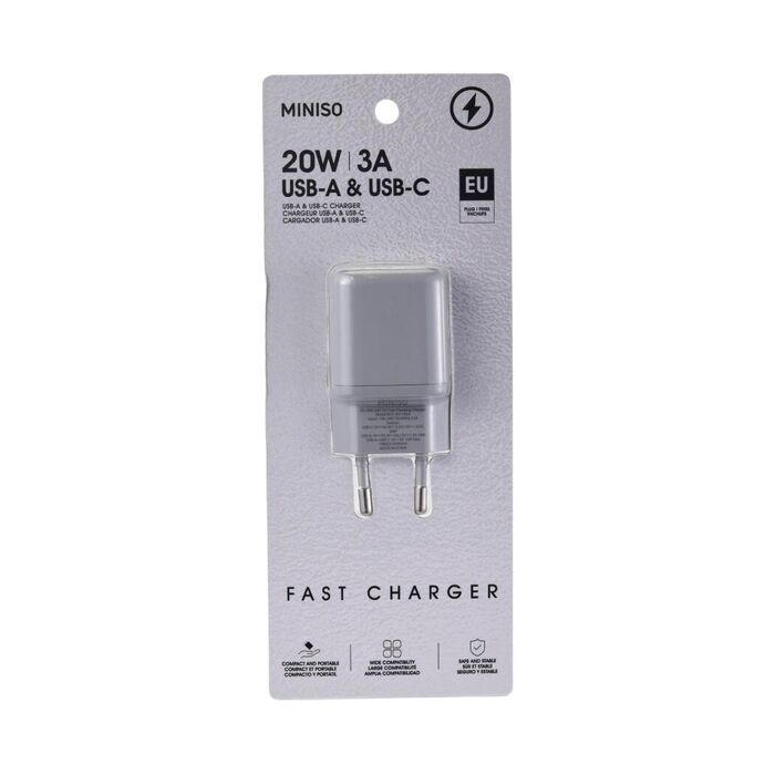 Carregador de Carregamento Rápido da Metal - PD 20W A+C UE Modelo: ECC-241145A (Prateado)