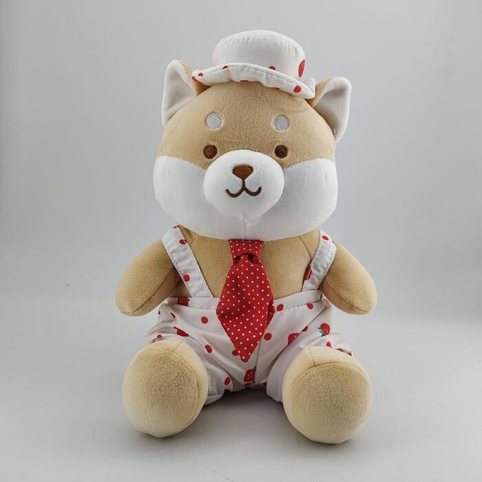 Mini Family - Série de morango peluche (Shiba Inu com Macacão) 28cm