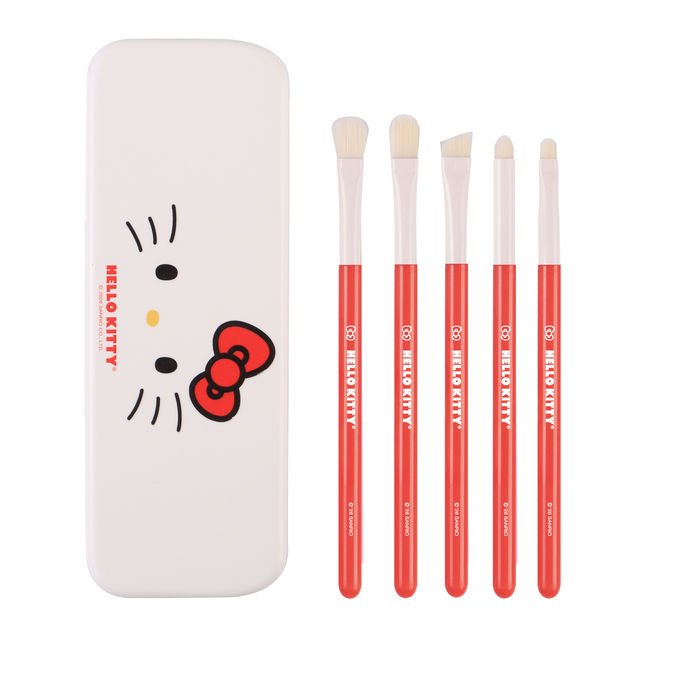 Conjunto de 5 Pincéis de Maquilhagem para Olhos da Hello Kitty com Caixa Espelho