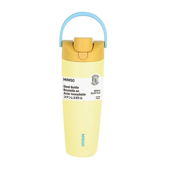 Garrafa em Aço Inoxidável com Palhinha de 890mL (Amarelo)