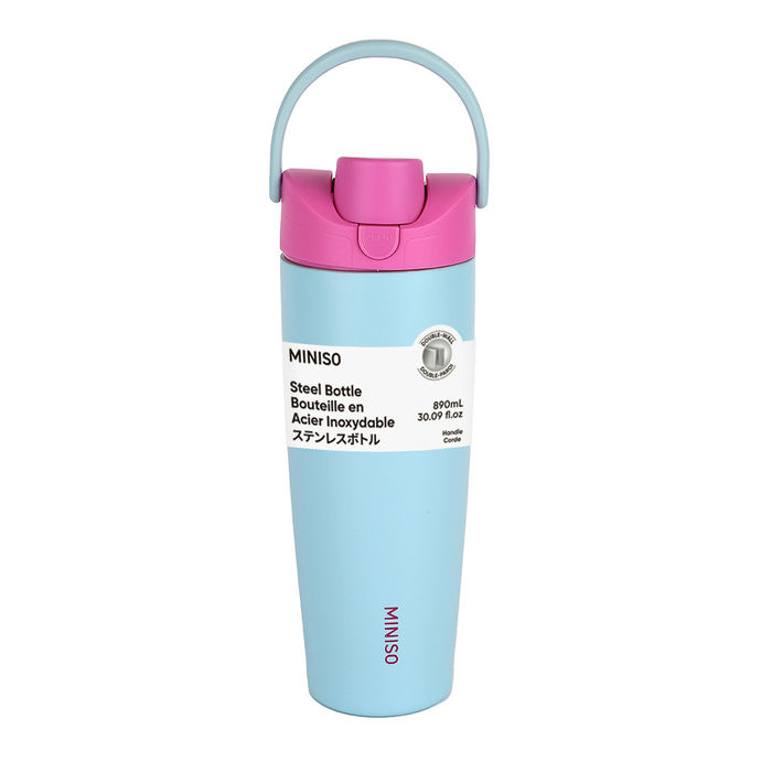 Garrafa em Aço Inoxidável com Palhinha de 890mL (Azul Claro)