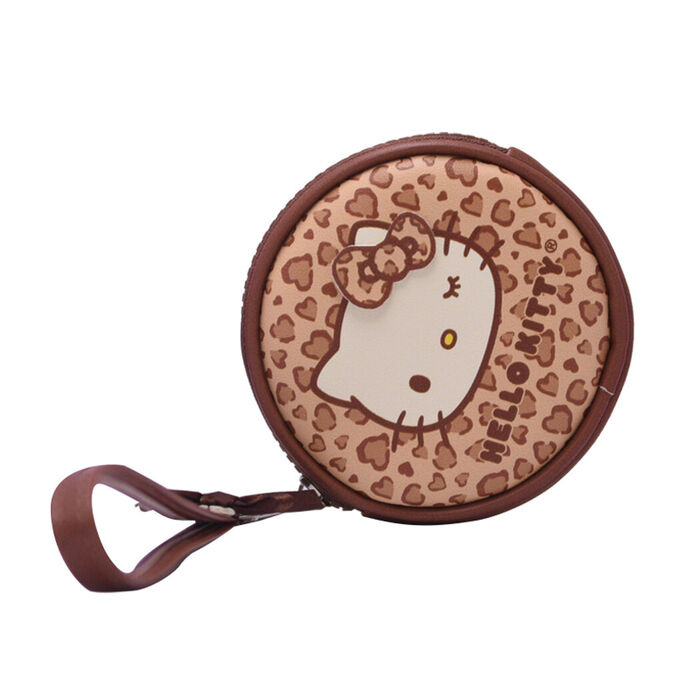 Porta-Moedas Redondo da Hello Kitty Leopard em Castanho