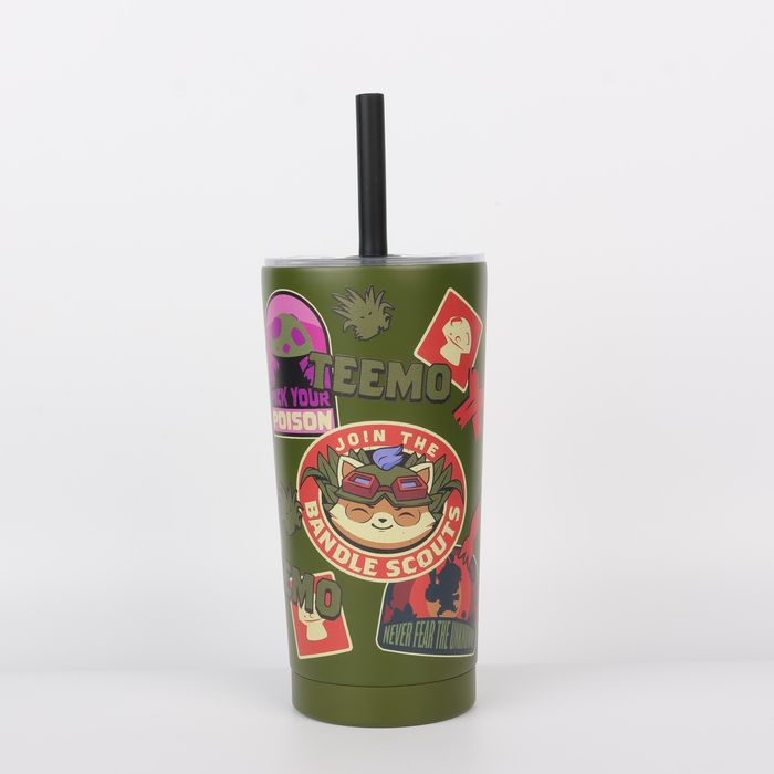 Copo de Aço Inoxidável com Palhinha de League of Legends de 580mL (Teemo)