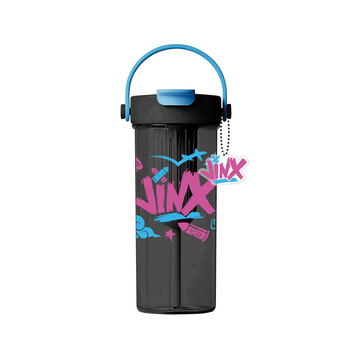 Garrafa de Plástico com Palhinha Dupla e Pendente de League of Legends de 750mL (Jinx)
