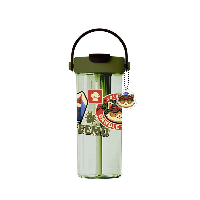 Garrafa de Plástico com Palhinha Dupla e Pendente de League of Legends de 750mL (Teemo)