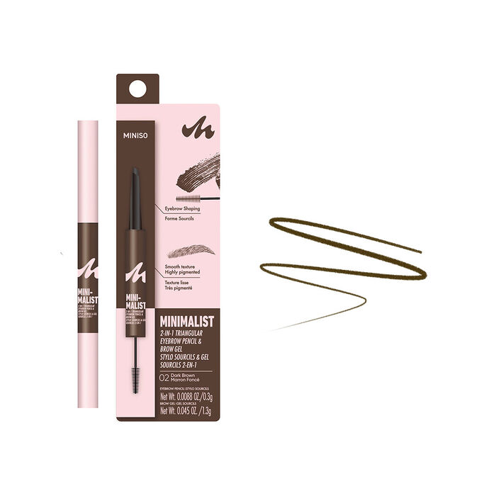 Lápis Triangular 2-em-1 Minimalista + Gel para Sobrancelhas (02 Castanho Escuro)