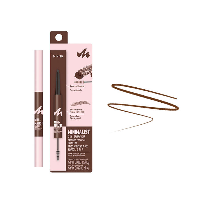 Lápis Triangular 2-em-1 Minimalista + Gel para Sobrancelhas (03 Castanho Médio)