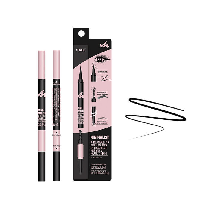 Caneta de Maquilhagem 3-em-1 Minimalista para Olhos e Sobrancelhas (01 Preto)