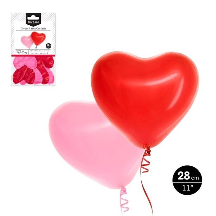 Balões de Látex Coração Rosa e Vermelho 28cm (6 Unid)