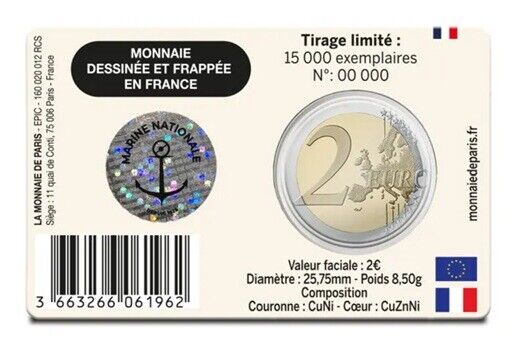 2 Euros 2026 - Marinha Francesa Coincard
