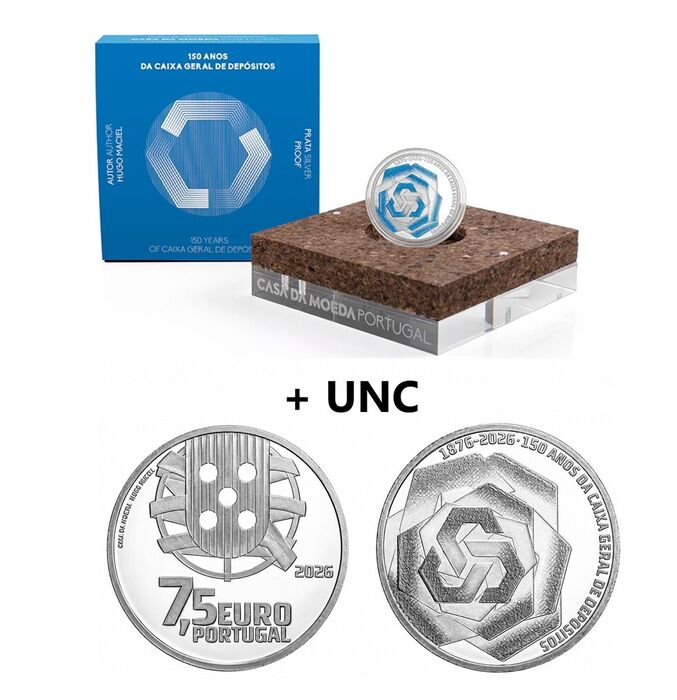 7.50 Euros- 150 Anos da CGD Proof + UNC
