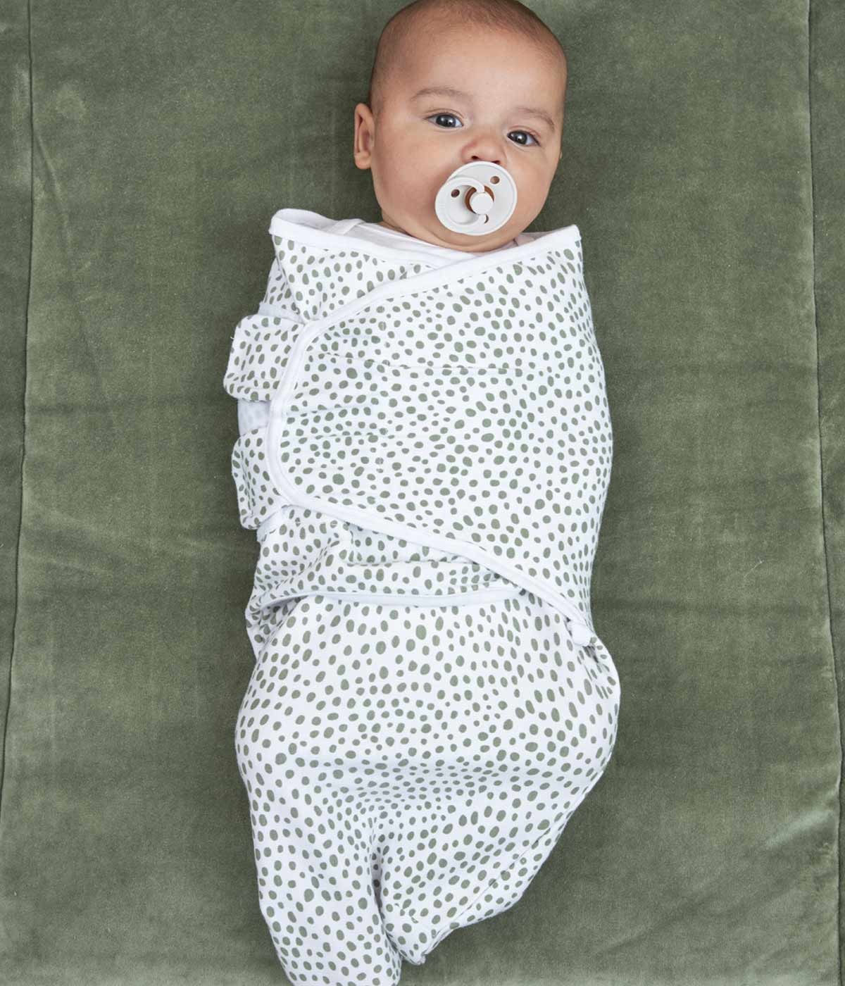 Swaddles Wrap com Velcro Algodão Bebé Pintas 2un Branco e Verde Moon