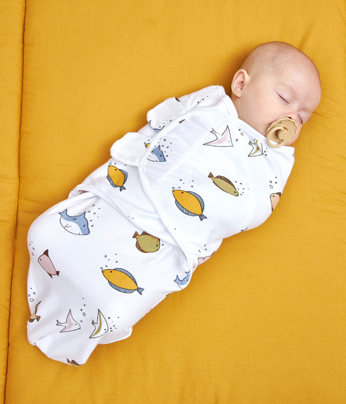 Swaddle Wrap Branca Velcro Algodão Peixes Bebé Moon Baby Shop