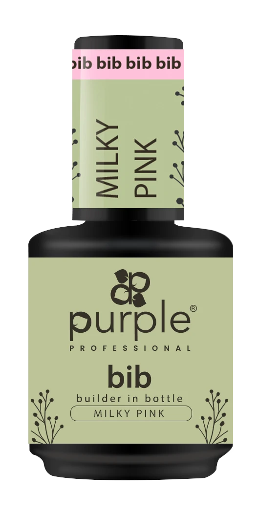 Purple Gel Bib Builder In Bottle Milky Pink 15ml - Gel inovador em frasco com pincel para extensões de unhas duradouras.