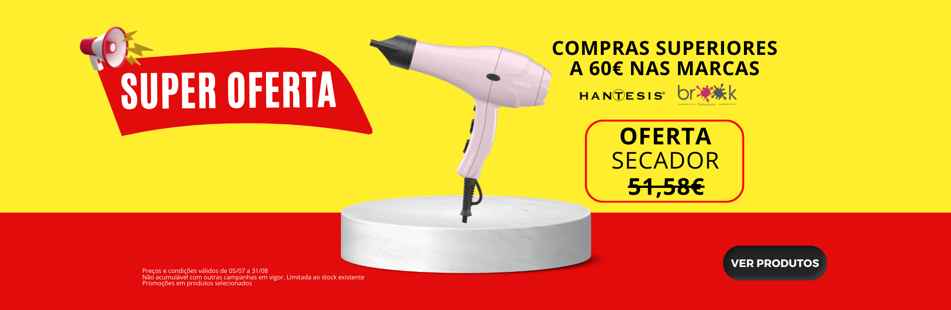 oferta de secador dreox edição limitada rosa frio em comrpas superiores a 60€ nas marcas Brook e Hantesis