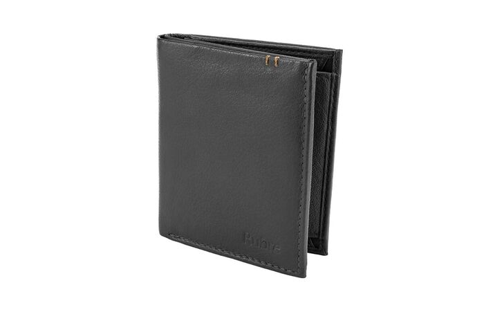 1. R671ES BLACK Leather wallet with zipper and RFID protection. Contains 2 bills folder, 4 credit card slots, 1 for tickets or photos, 2 multiuse compartments and coin pocket. Essencial Collection.