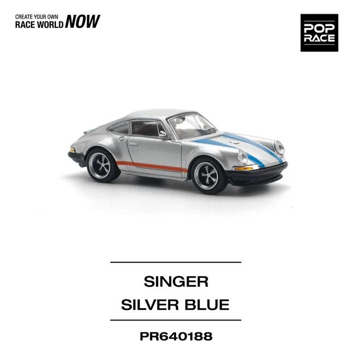 POP RACE Porsche Singer Silver/Blue 1/64 (PR640188)