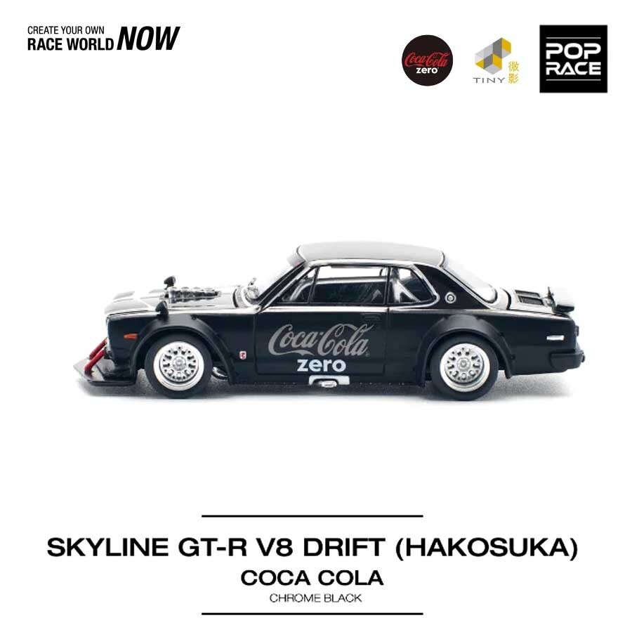 POP RACE x Tiny Nissan Skyline GT-R V8 Drift (Hakosuka) Coca-Cola 1/64 (PR64-144) 1