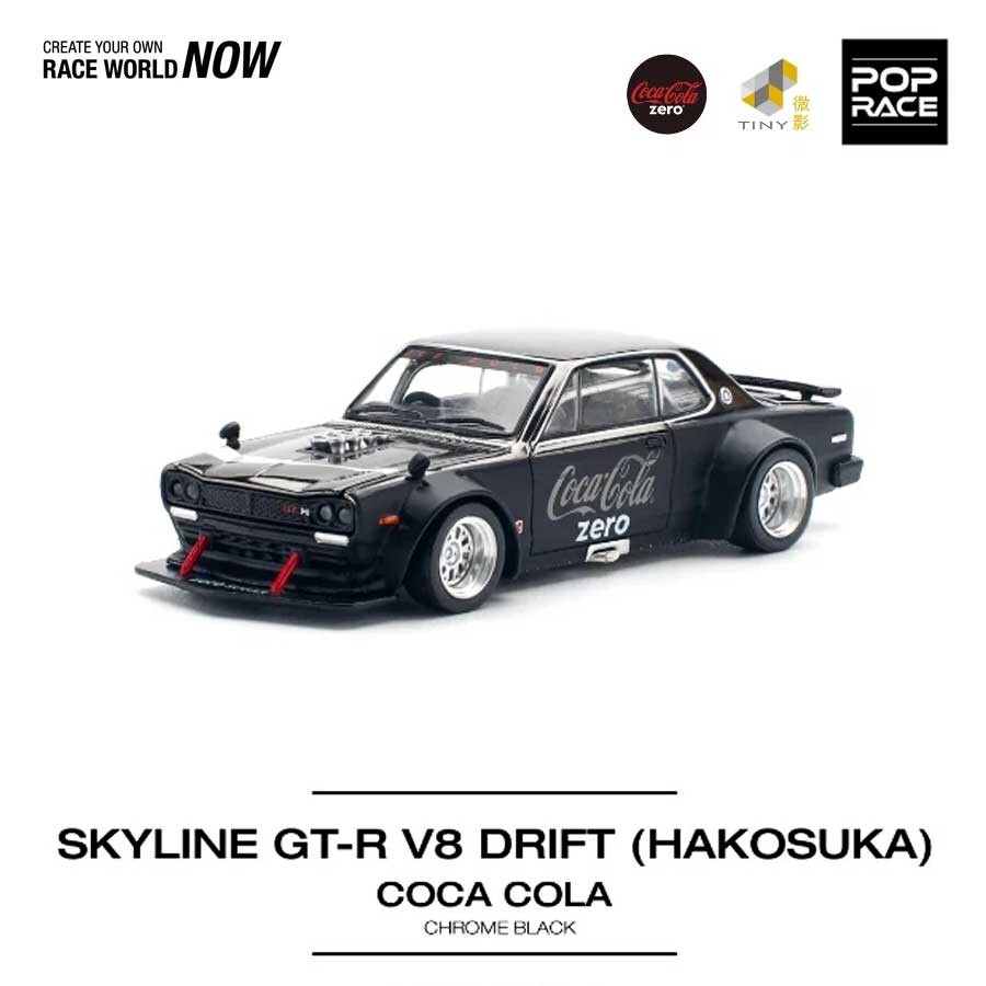 POP RACE x Tiny Nissan Skyline GT-R V8 Drift (Hakosuka) Coca-Cola 1/64 (PR64-144) 0