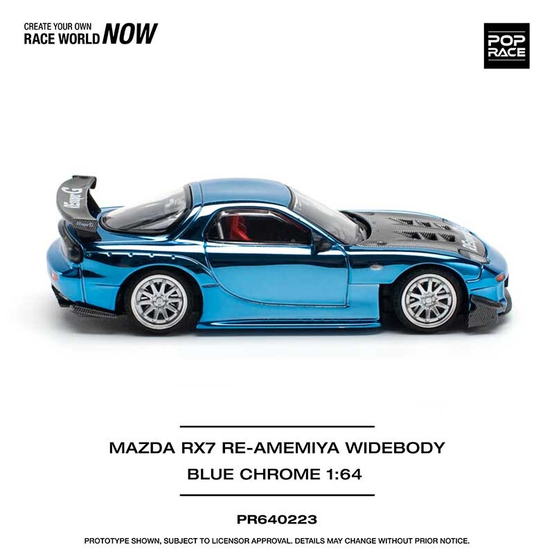 POP RACE Mazda RX7 Re-Amemiya Widebody Blue Chrome 1/64 (PR64-223) 1