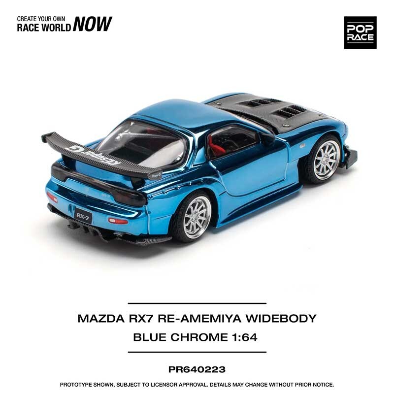 POP RACE Mazda RX7 Re-Amemiya Widebody Blue Chrome 1/64 (PR64-223) 2