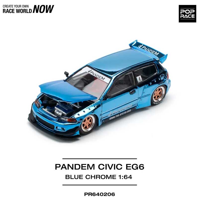 POP RACE Pandem Civic EG6 Blue Chrome 1/64 (PR64-206) 0